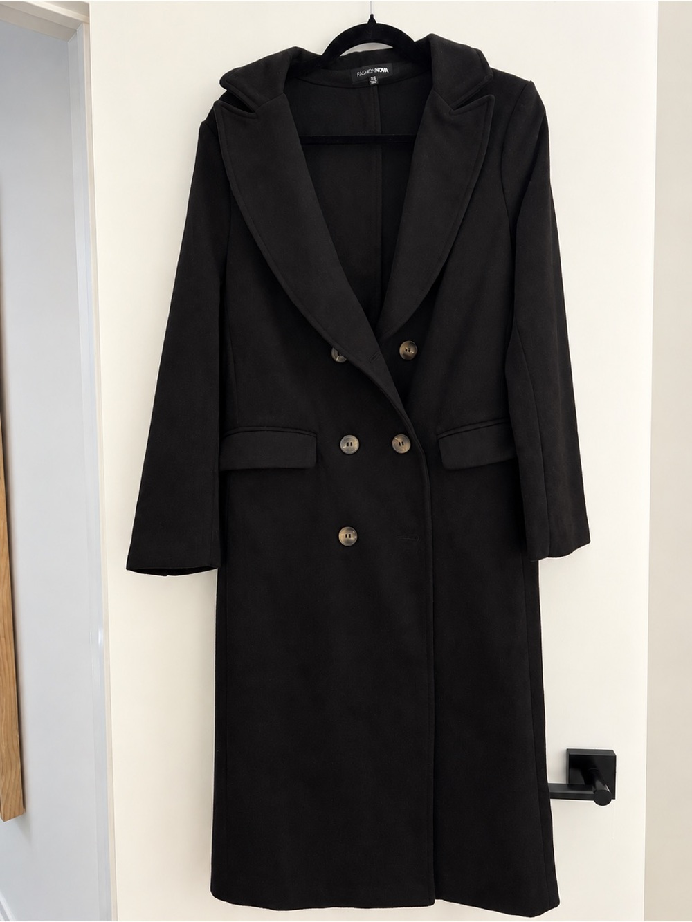 Fashion Nova Black Double Breasted Long Coat XS